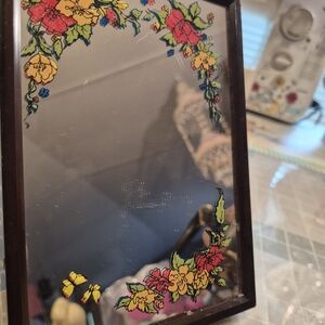 Vintage Wind Up Music Floral Decorated Mirror. Plays "Love Story"